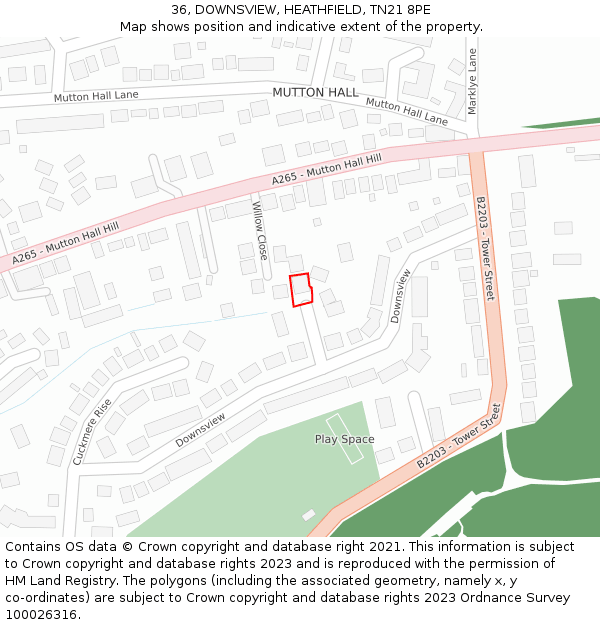 36, DOWNSVIEW, HEATHFIELD, TN21 8PE: Location map and indicative extent of plot