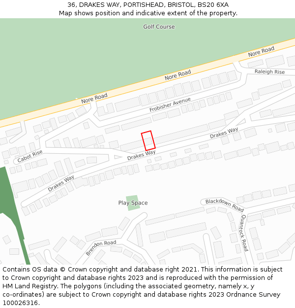 36, DRAKES WAY, PORTISHEAD, BRISTOL, BS20 6XA: Location map and indicative extent of plot