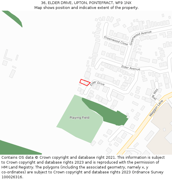 36, ELDER DRIVE, UPTON, PONTEFRACT, WF9 1NX: Location map and indicative extent of plot