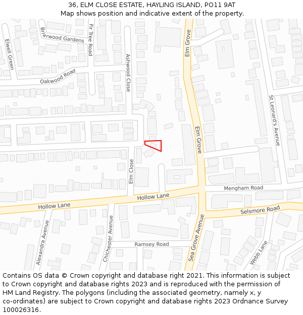 36, ELM CLOSE ESTATE, HAYLING ISLAND, PO11 9AT: Location map and indicative extent of plot