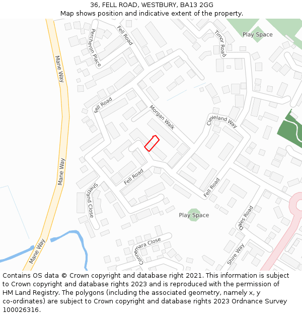 36, FELL ROAD, WESTBURY, BA13 2GG: Location map and indicative extent of plot