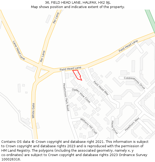 36, FIELD HEAD LANE, HALIFAX, HX2 9JL: Location map and indicative extent of plot