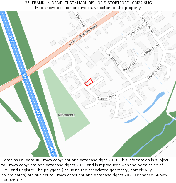 36, FRANKLIN DRIVE, ELSENHAM, BISHOP'S STORTFORD, CM22 6UG: Location map and indicative extent of plot