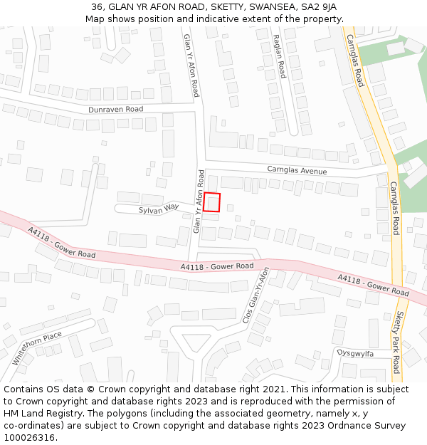 36, GLAN YR AFON ROAD, SKETTY, SWANSEA, SA2 9JA: Location map and indicative extent of plot