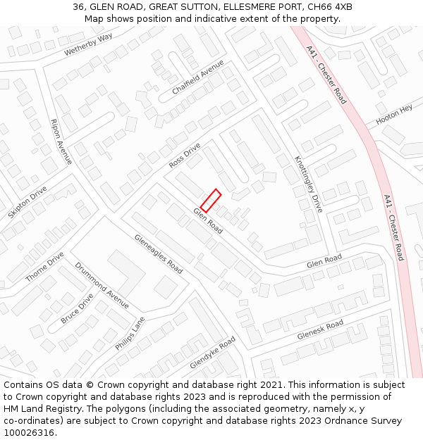 36, GLEN ROAD, GREAT SUTTON, ELLESMERE PORT, CH66 4XB: Location map and indicative extent of plot