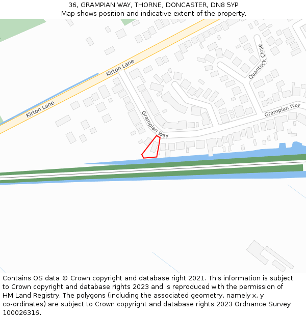 36, GRAMPIAN WAY, THORNE, DONCASTER, DN8 5YP: Location map and indicative extent of plot