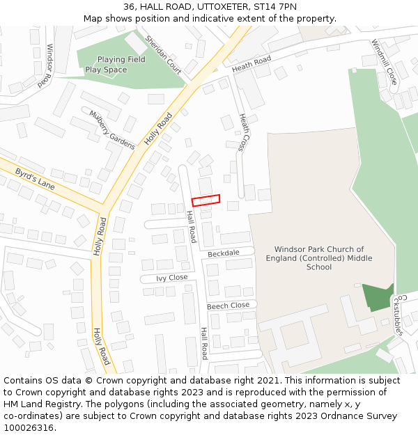 36, HALL ROAD, UTTOXETER, ST14 7PN: Location map and indicative extent of plot