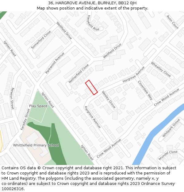 36, HARGROVE AVENUE, BURNLEY, BB12 0JH: Location map and indicative extent of plot