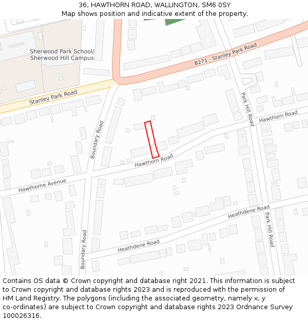 36, HAWTHORN ROAD, WALLINGTON, SM6 0SY: Location map and indicative extent of plot