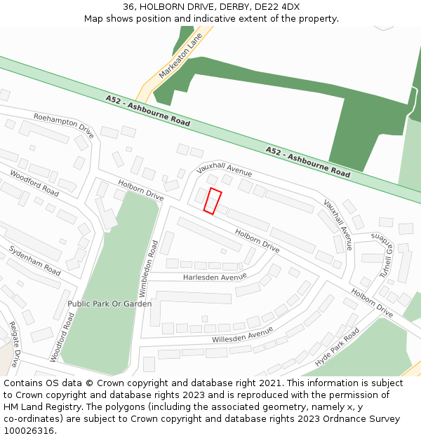 36, HOLBORN DRIVE, DERBY, DE22 4DX: Location map and indicative extent of plot