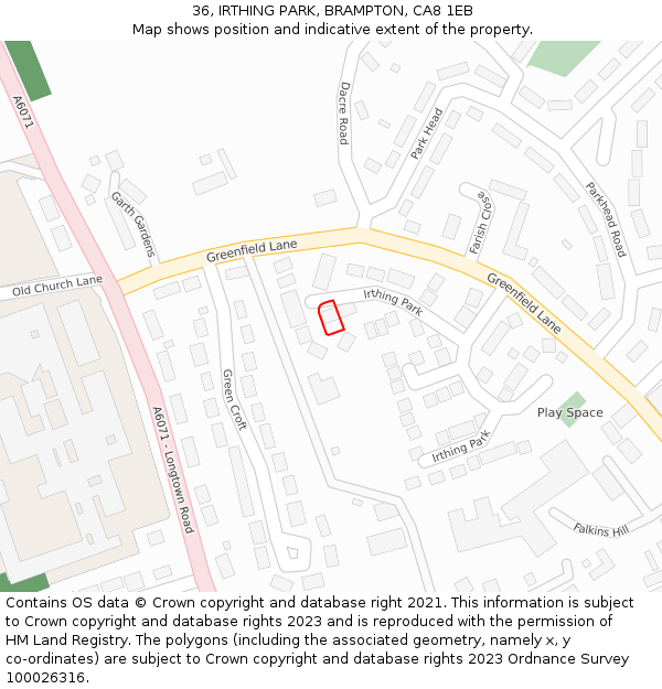 36, IRTHING PARK, BRAMPTON, CA8 1EB: Location map and indicative extent of plot