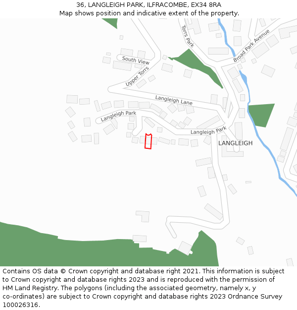 36, LANGLEIGH PARK, ILFRACOMBE, EX34 8RA: Location map and indicative extent of plot