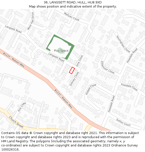 36, LANGSETT ROAD, HULL, HU8 9XD: Location map and indicative extent of plot