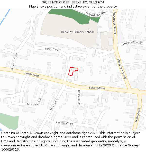 36, LEAZE CLOSE, BERKELEY, GL13 9DA: Location map and indicative extent of plot