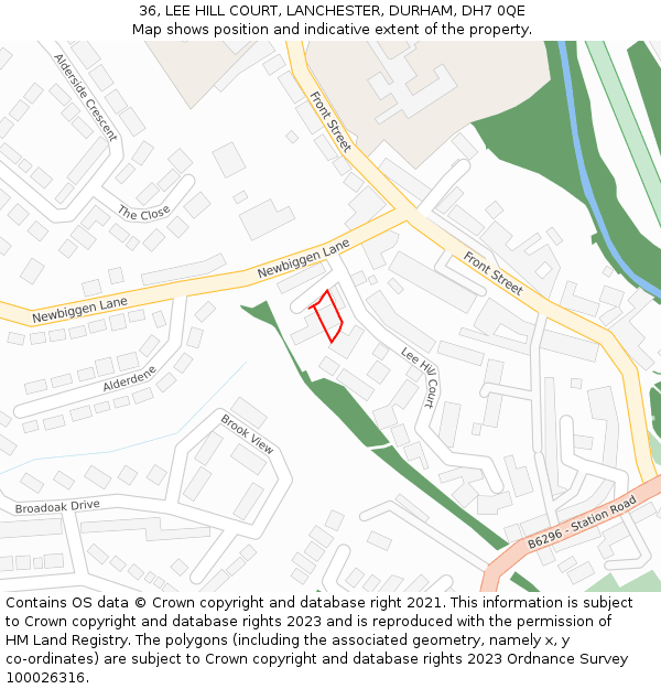 36, LEE HILL COURT, LANCHESTER, DURHAM, DH7 0QE: Location map and indicative extent of plot