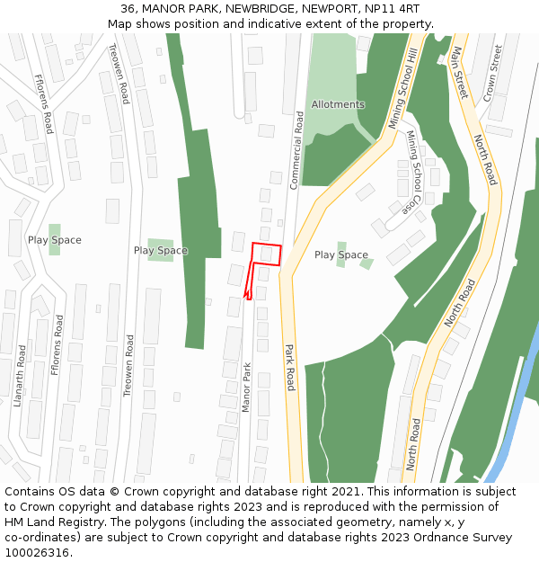 36, MANOR PARK, NEWBRIDGE, NEWPORT, NP11 4RT: Location map and indicative extent of plot