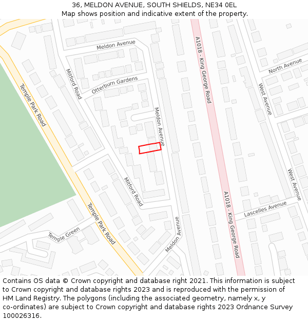 36, MELDON AVENUE, SOUTH SHIELDS, NE34 0EL: Location map and indicative extent of plot