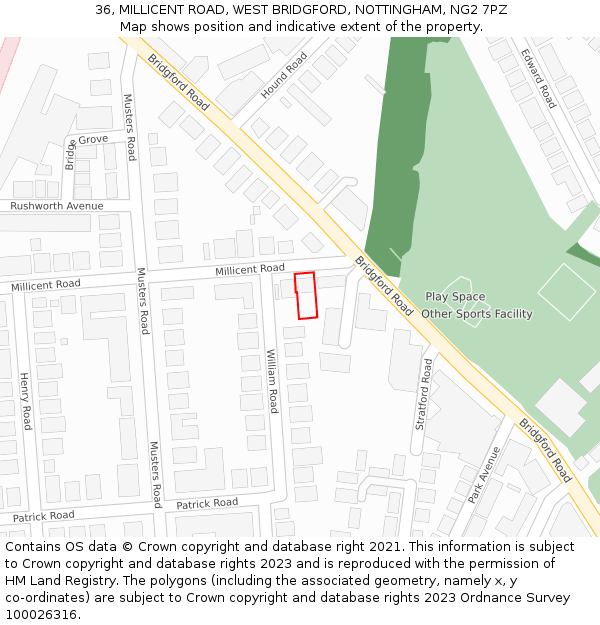 36, MILLICENT ROAD, WEST BRIDGFORD, NOTTINGHAM, NG2 7PZ: Location map and indicative extent of plot