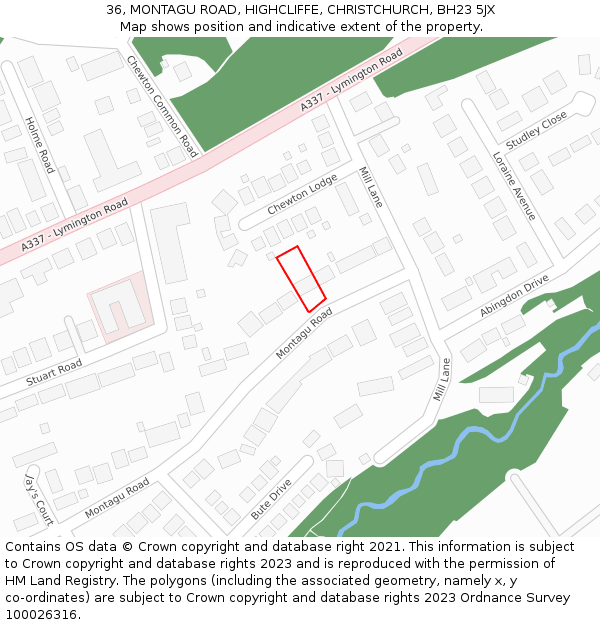 36, MONTAGU ROAD, HIGHCLIFFE, CHRISTCHURCH, BH23 5JX: Location map and indicative extent of plot