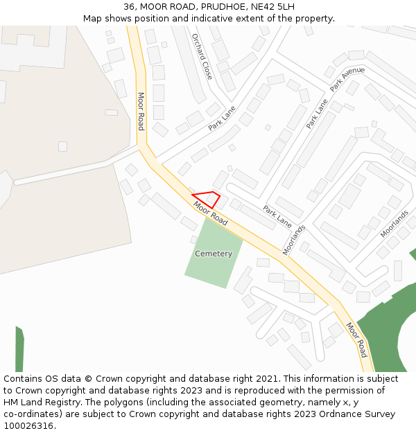 36, MOOR ROAD, PRUDHOE, NE42 5LH: Location map and indicative extent of plot