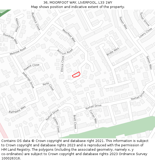 36, MOORFOOT WAY, LIVERPOOL, L33 1WY: Location map and indicative extent of plot