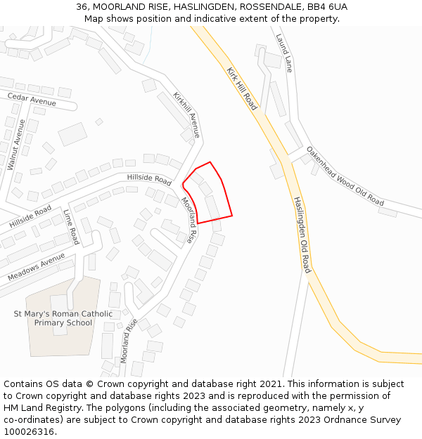 36, MOORLAND RISE, HASLINGDEN, ROSSENDALE, BB4 6UA: Location map and indicative extent of plot