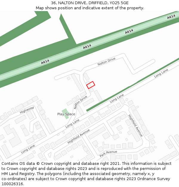 36, NALTON DRIVE, DRIFFIELD, YO25 5GE: Location map and indicative extent of plot