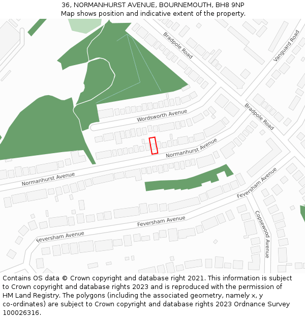 36, NORMANHURST AVENUE, BOURNEMOUTH, BH8 9NP: Location map and indicative extent of plot