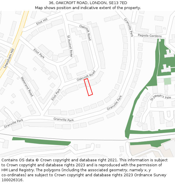 36, OAKCROFT ROAD, LONDON, SE13 7ED: Location map and indicative extent of plot