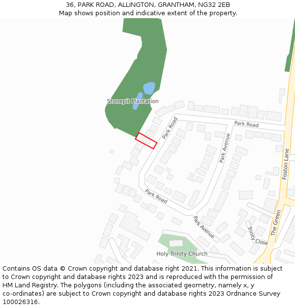 36, PARK ROAD, ALLINGTON, GRANTHAM, NG32 2EB: Location map and indicative extent of plot