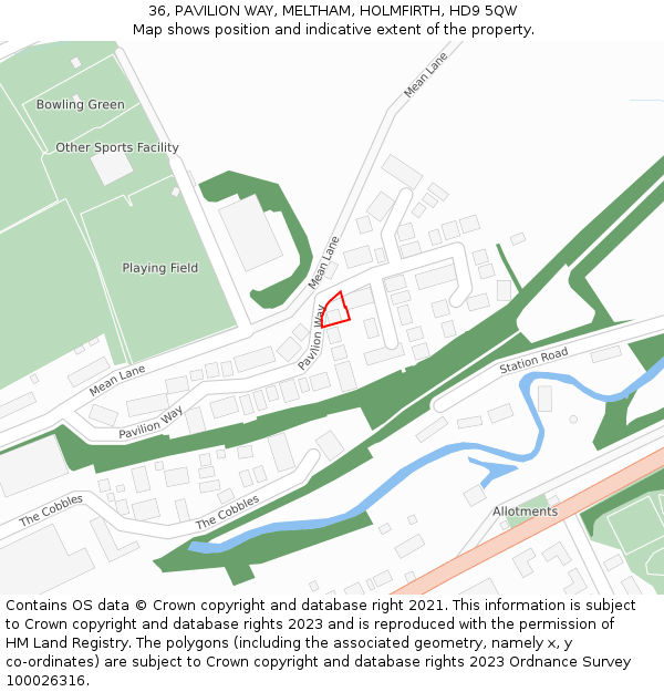 36, PAVILION WAY, MELTHAM, HOLMFIRTH, HD9 5QW: Location map and indicative extent of plot