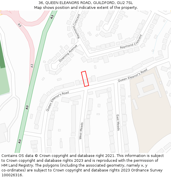 36, QUEEN ELEANORS ROAD, GUILDFORD, GU2 7SL: Location map and indicative extent of plot