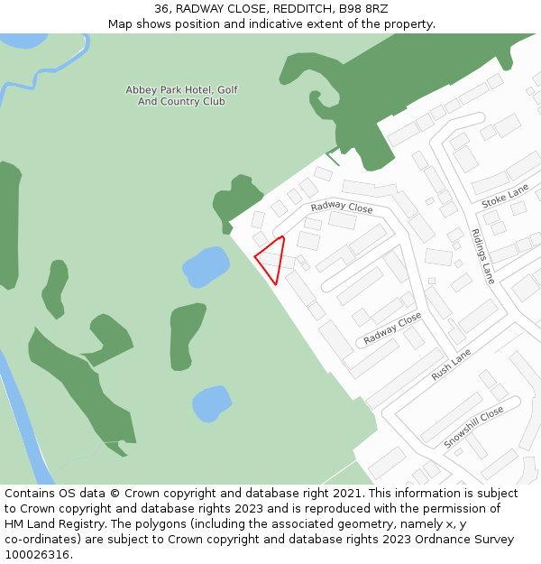 36, RADWAY CLOSE, REDDITCH, B98 8RZ: Location map and indicative extent of plot