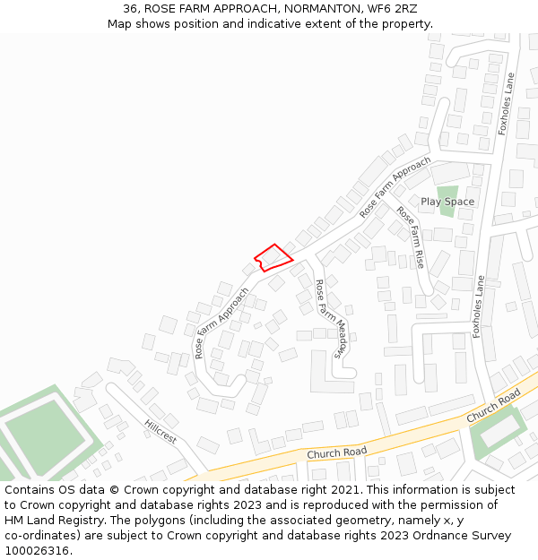 36, ROSE FARM APPROACH, NORMANTON, WF6 2RZ: Location map and indicative extent of plot