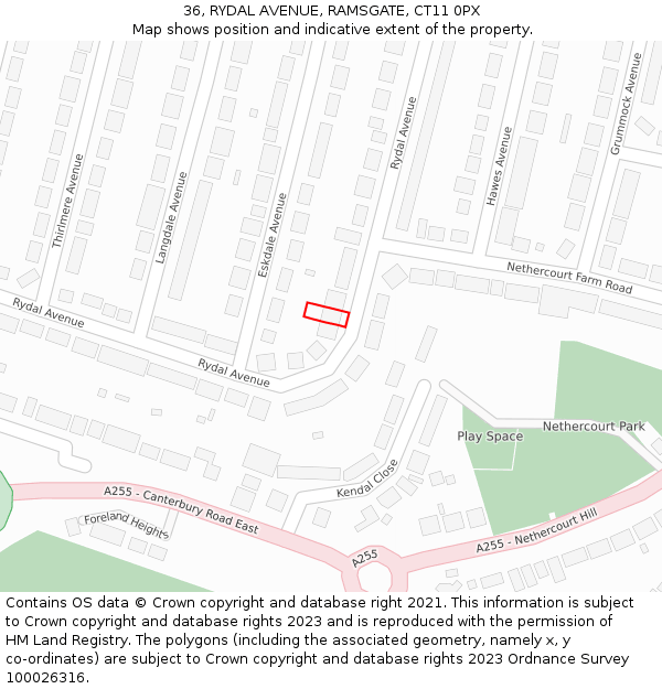 36, RYDAL AVENUE, RAMSGATE, CT11 0PX: Location map and indicative extent of plot