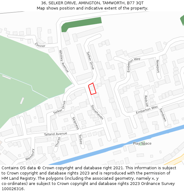 36, SELKER DRIVE, AMINGTON, TAMWORTH, B77 3QT: Location map and indicative extent of plot