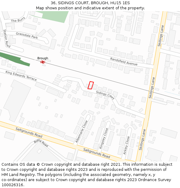 36, SIDINGS COURT, BROUGH, HU15 1ES: Location map and indicative extent of plot