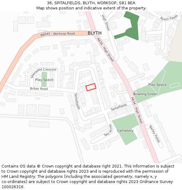 36, SPITALFIELDS, BLYTH, WORKSOP, S81 8EA: Location map and indicative extent of plot