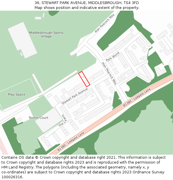 36, STEWART PARK AVENUE, MIDDLESBROUGH, TS4 3FD: Location map and indicative extent of plot