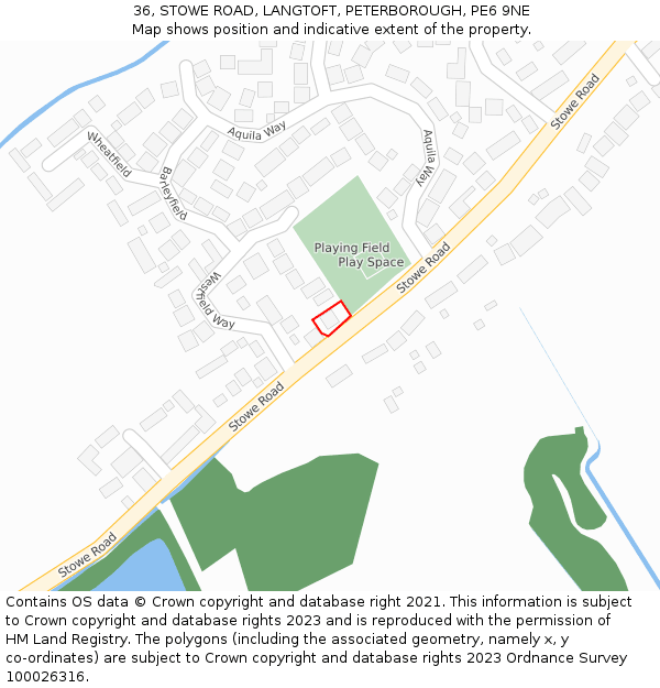 36, STOWE ROAD, LANGTOFT, PETERBOROUGH, PE6 9NE: Location map and indicative extent of plot