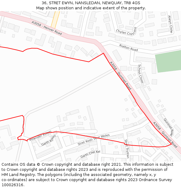 36, STRET EWYN, NANSLEDAN, NEWQUAY, TR8 4GS: Location map and indicative extent of plot