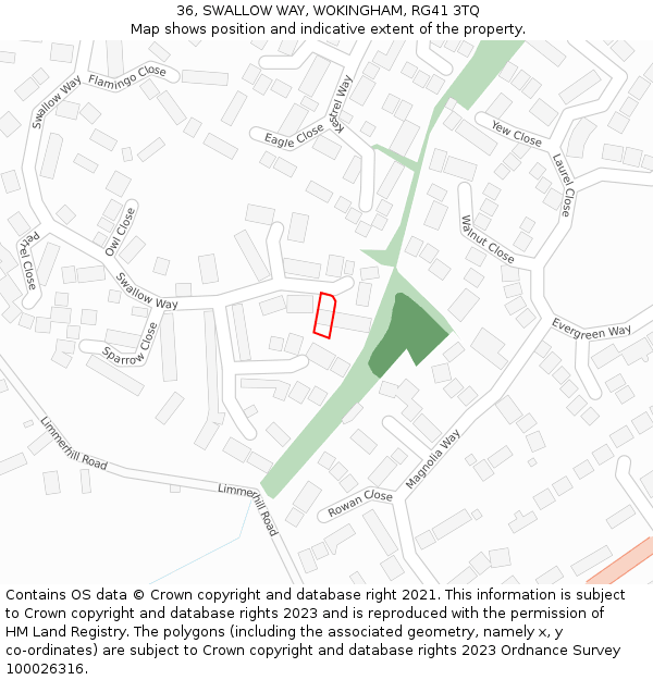 36, SWALLOW WAY, WOKINGHAM, RG41 3TQ: Location map and indicative extent of plot