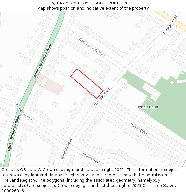 36, TRAFALGAR ROAD, SOUTHPORT, PR8 2HE: Location map and indicative extent of plot