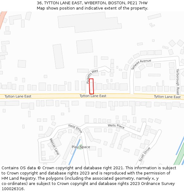 36, TYTTON LANE EAST, WYBERTON, BOSTON, PE21 7HW: Location map and indicative extent of plot