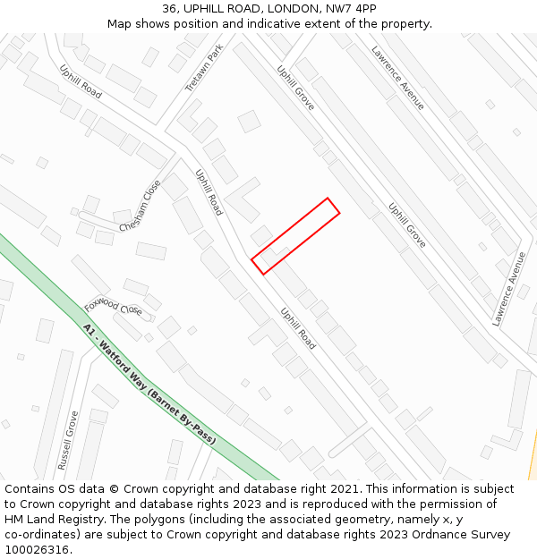 36, UPHILL ROAD, LONDON, NW7 4PP: Location map and indicative extent of plot