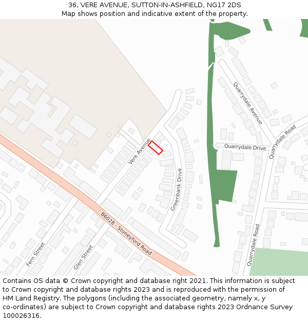 36, VERE AVENUE, SUTTON-IN-ASHFIELD, NG17 2DS: Location map and indicative extent of plot