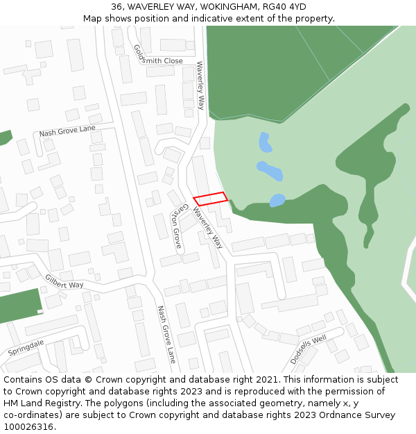 36, WAVERLEY WAY, WOKINGHAM, RG40 4YD: Location map and indicative extent of plot