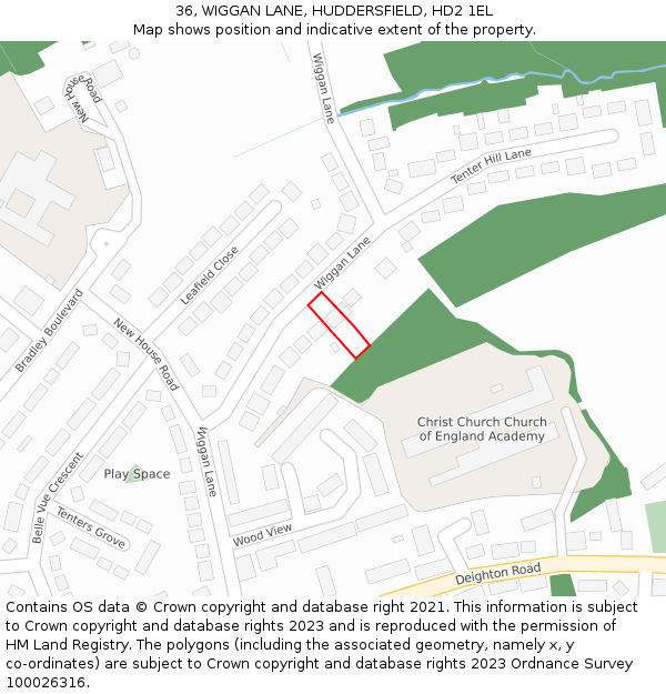 36, WIGGAN LANE, HUDDERSFIELD, HD2 1EL: Location map and indicative extent of plot