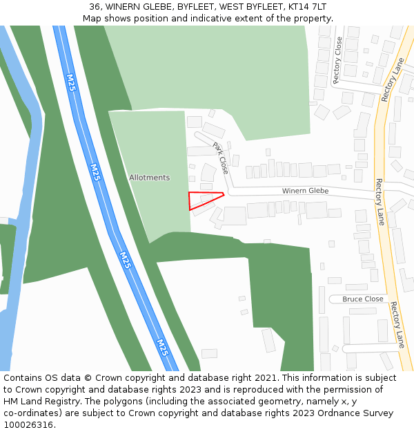 36, WINERN GLEBE, BYFLEET, WEST BYFLEET, KT14 7LT: Location map and indicative extent of plot