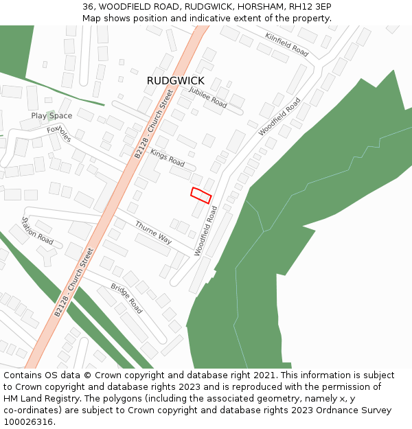 36, WOODFIELD ROAD, RUDGWICK, HORSHAM, RH12 3EP: Location map and indicative extent of plot